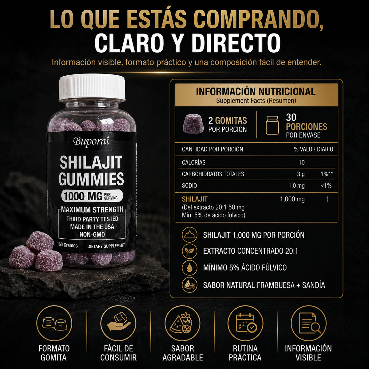 Sarelvo™ Shilajit Gomitas — 1000 mg por porción